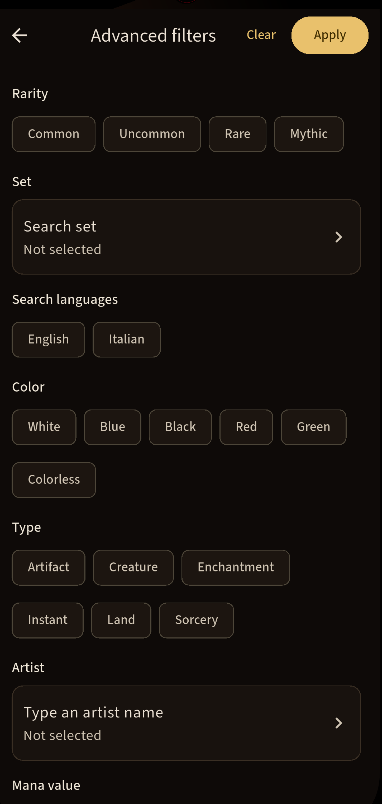 Advanced filter screen in BinderVault