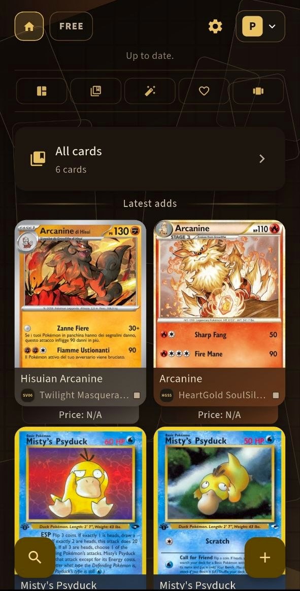 BinderVault card list screen