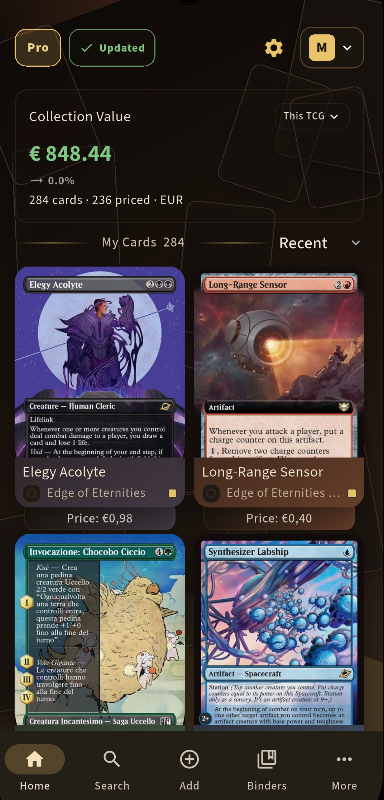 BinderVault card list for managing a Magic collection